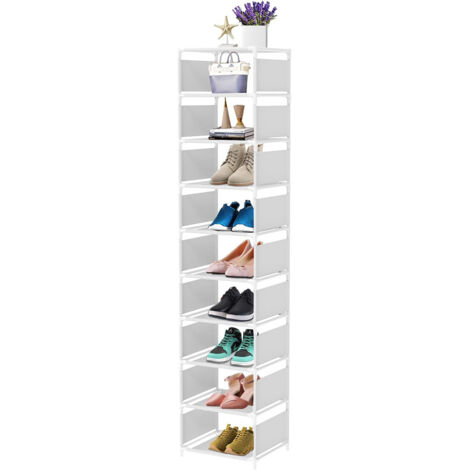 Étagère à Chaussures Verticale à 10 Niveaux, Grande et étroite, économise de l'espace pour Porte d'entrée, Petit Espace, Paire Simple, étagère à Chaussures Robuste - Blanc