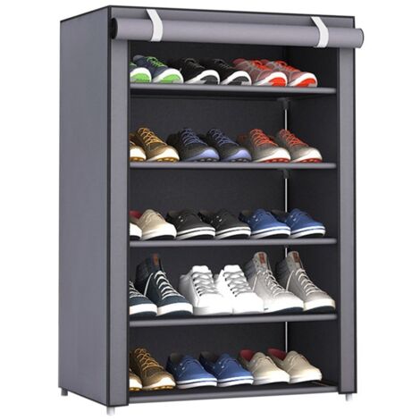 Étagère à chaussures verticale, armoire de rangement pour chaussures d'entrée de porte pour entrée, étagères à chaussures en plastique, organisateur pour placard en tissu (5 niveaux)