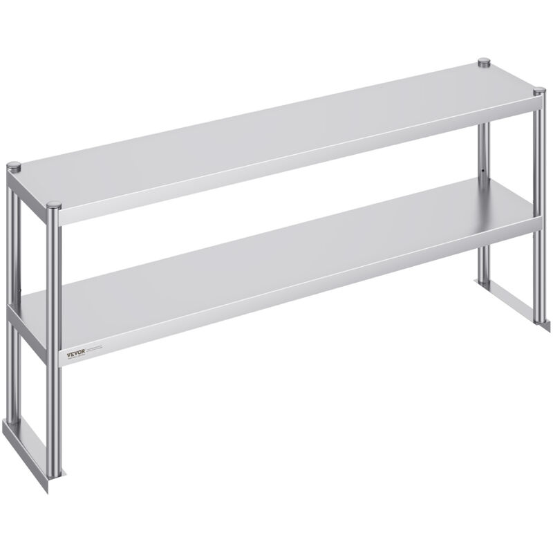 VEVOR Double Overshelf, Double Tier Stainless Steel Overshelf, 12 x 60 Inch Double Deck Overshelf, Height Adjustable Overshelf Prep Work Table for Kitchen, Restaurant and Workshop
