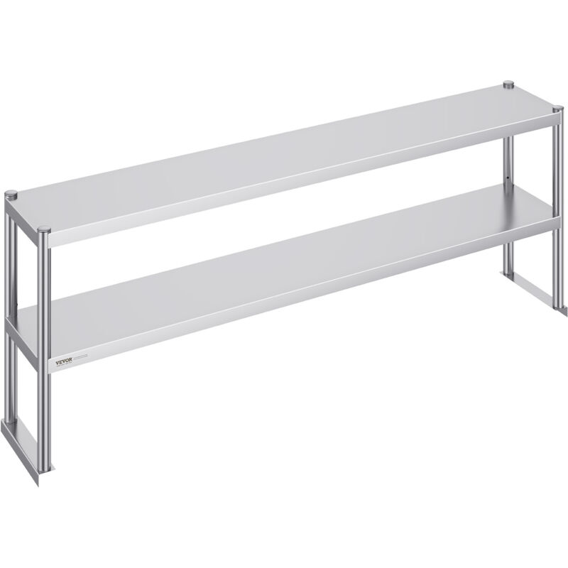 Etagere a deux niveaux Vevor en acier inoxydable, 12 x 72 pouces, hauteur reglable, pour cuisine, restaurant, atelier
