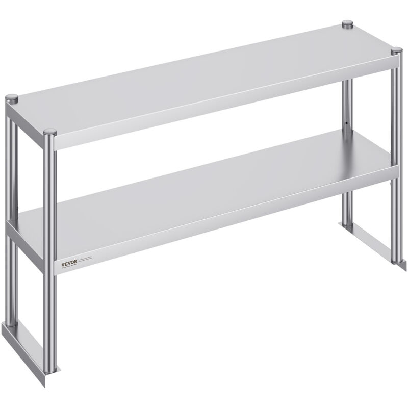 VEVOR Double Overshelf, Double Tier Stainless Steel Overshelf, 12 x 48 Inch Double Deck Overshelf, Height Adjustable Overshelf Prep Work Table for Kitchen, Restaurant and Workshop