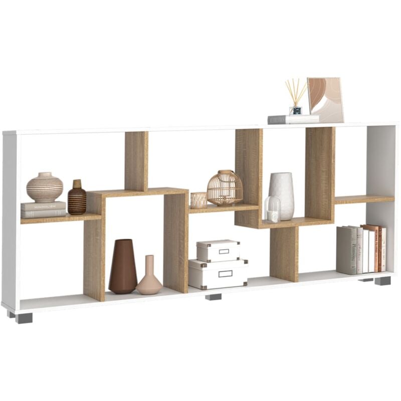 Tagère à double position tania bois imitation blanc et hêtre l 161 cm