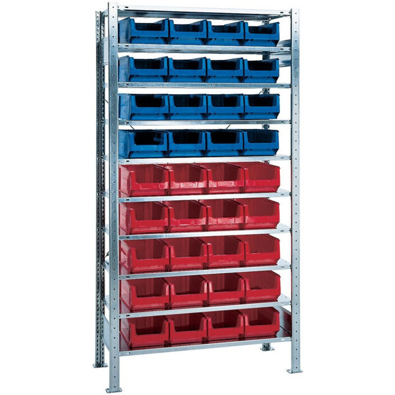 Étagère à emboîter H2000xl1000xP400 mm étagère d'extension 10 supports en acier 16 x MK3Z bleu, 20 x MK3Z rouge