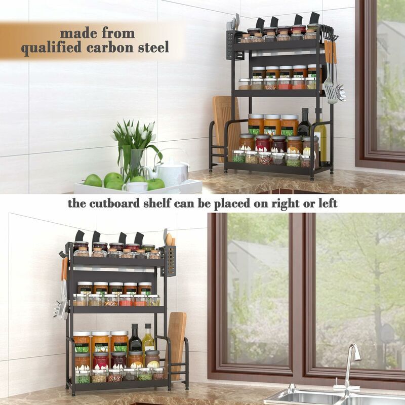 Ohjijinn - Etagère à épice Étagère à Épices Antirouille à 3 Niveaux pour Rangement de Cuisine, Organisateur de Cuisine pour Comptoir avec