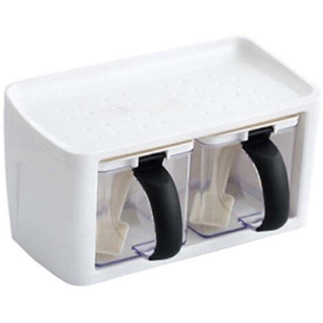 Étagère à épices 2/3 compartiments avec poignée, couvercle et cuillère, ensemble de pots à sel, poivre et sucre transparents, contenants à condiments empilables pour le rangement