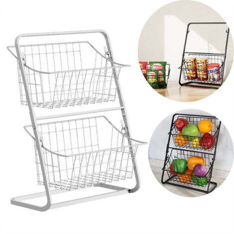 Étagère à épices à 2 niveaux pour cuisine, panier à fruits, étagère de rangement pour comptoir de salle de bain, garde-manger, bureau