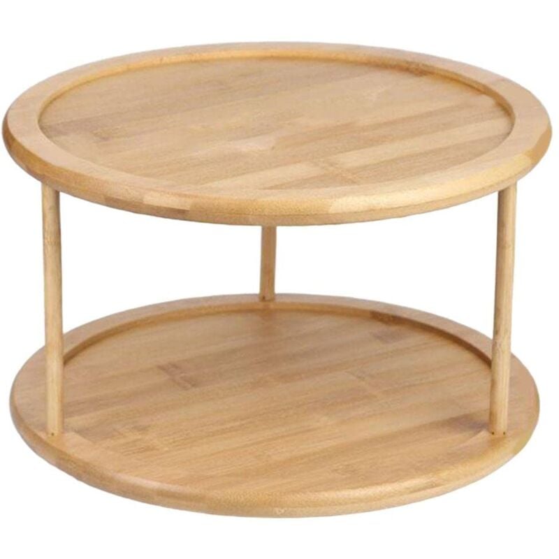 Tagère à épices à plateau tournant en bois à 2 niveaux pour armoire de cuisine, Plateau de table