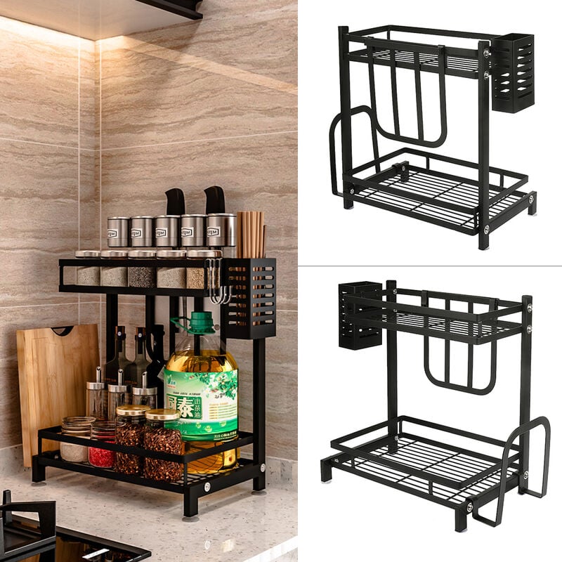 Sifree - 2 Tiers Organisateur de Support à Epices Mural, Support de Rangement en Acier Inoxydable Etagère de Comptoir de Vuisine pour Bouteille de