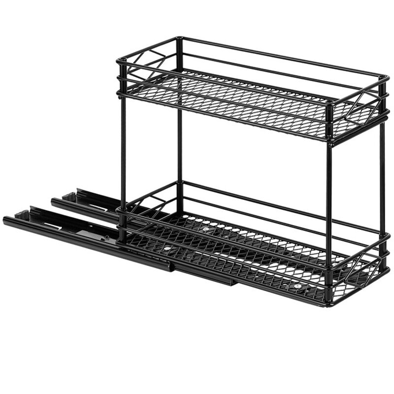 Étagère à épices coulissante pour placard, panier de rangement à double couche, noir