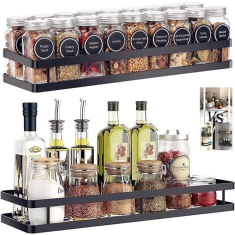 Étagère à Épices Cuisine, 2 pièces Etagere a Epices Murale, Etagere Rangement Epices Gain de Place, Idéal pour le Rangement et Organisation de Cuisine, 40  12  5,5 cm, Noir