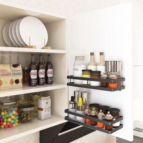 Étagère à Épices Cuisine, 2 pièces Etagere a Epices Murale, Etagere Rangement Epices Gain de Place, Idéal pour le Rangement et Organisation de Cuisine, Noir