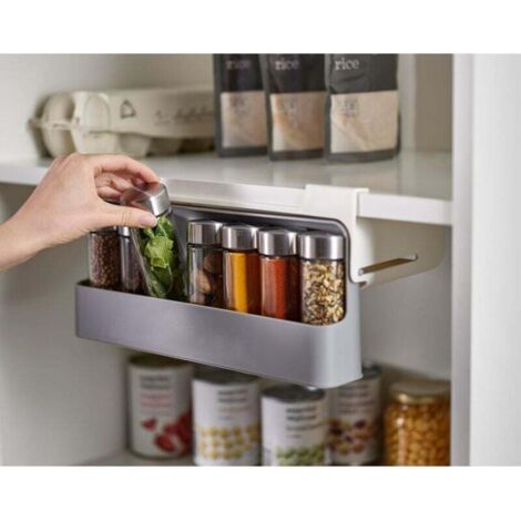Étagère à épices de cuisine avec 6 pots à épices, support de rangement pour accessoires de cuisine, étagère à épices extensible, adaptée aux étagères épaisses.