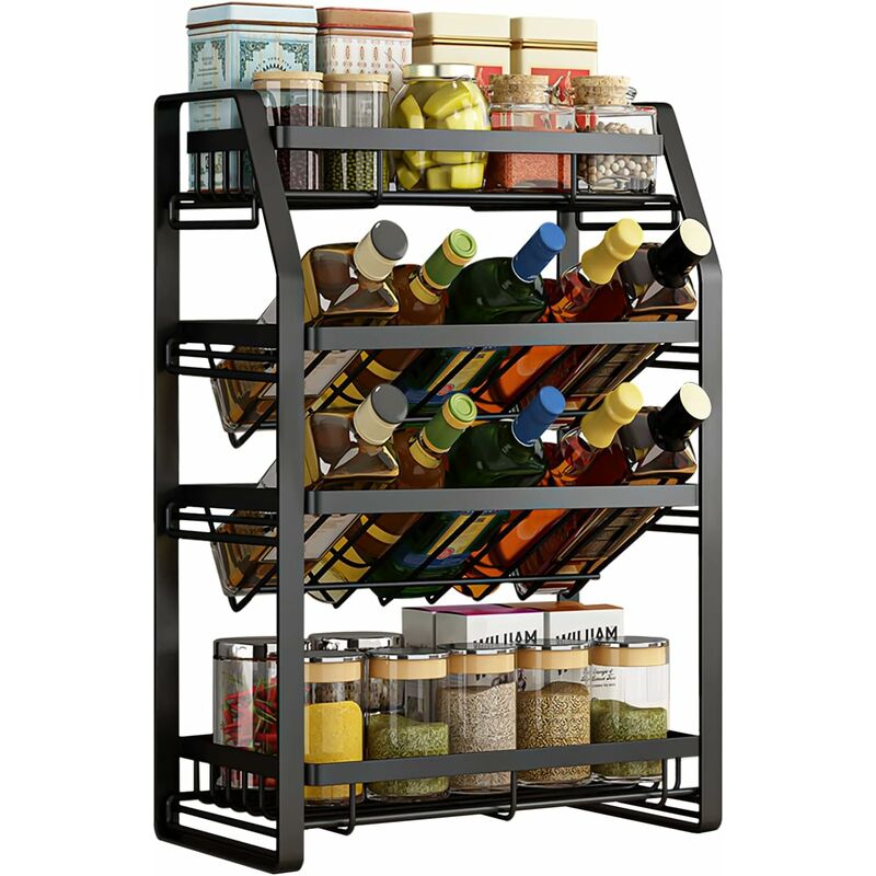 Naizy - tagère à épices Debout Noir Organisateur d'épices Système d'étagères à épices Sans percer 4 étages Amovible Porte-épices