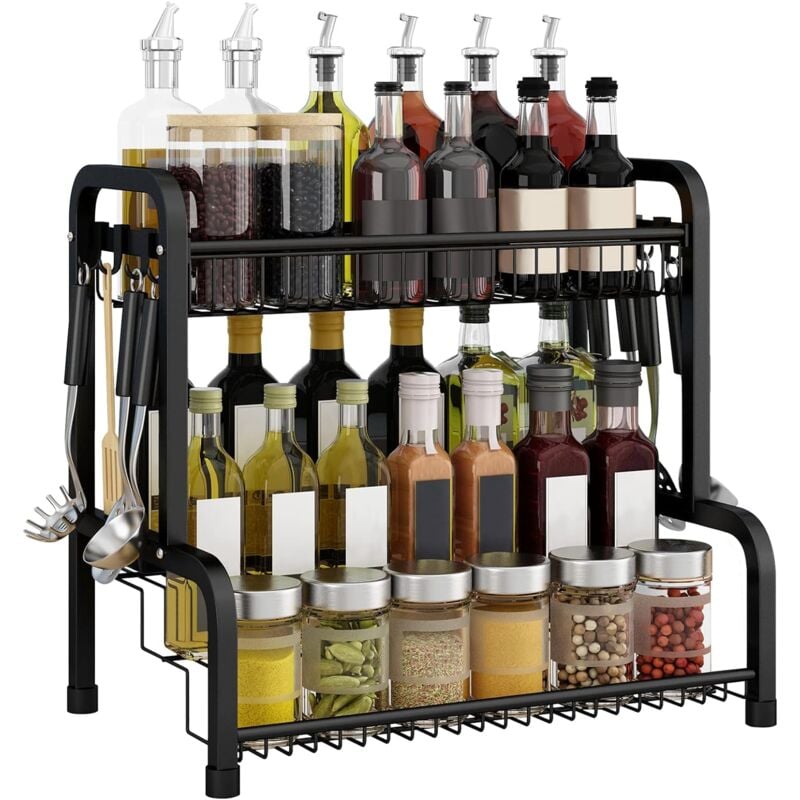 Naizy - tagère à épices Debout Noir Organisateur d'épices Système d'étagères à épices Sans percer 4 étages Porte-épices en métal Étagère de cuisine