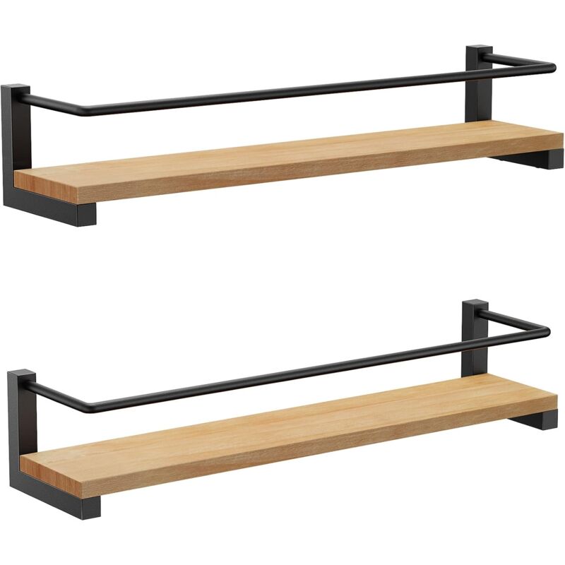 Étagère à Épices en Bois de Pin, Lot de 2, Porte-épices Murale, Étagère de Rangement de Cuisine pour Épices, Canettes, Pots, Ustensiles de Cuisine –