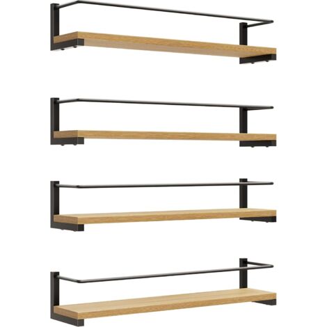 Étagère à Épices en Bois de Pin, Lot de 4, Porte-épices Murale, Étagère de Rangement de Cuisine pour Épices, Canettes, Pots, Ustensiles de Cuisine – 40 x 9 cm