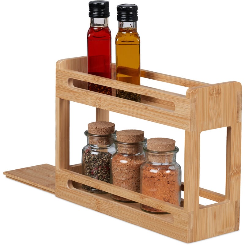 Tagère à épices, 2 niveaux, rangement condiments, 21,5 x 30,5 x 10,5 cm, extensible, bambou, nature - Relaxdays