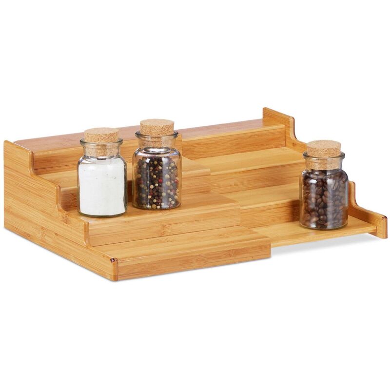 Etagere a epices extensible en bambou a 4 niveaux