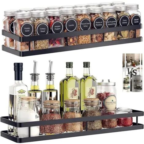 Étagère à épices murale en 2 parties, support de rangement pour épices peu encombrant, parfait pour le rangement et l'organisation de la cuisine, noir
