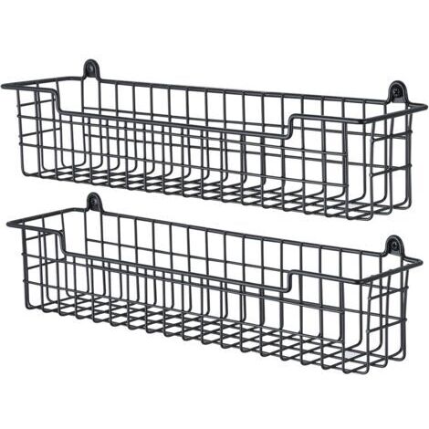 Étagère à épices murale - Ensemble de deux étagères de rangement en métal noir, adapté aux cuisines, peu encombrant, facile à installer, idéal pour les placards et autres espaces.