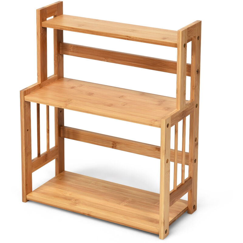 Tagère à épices porte-épices à 3 niveaux hauteur réglable en bambou grande capacité de stockage naturel