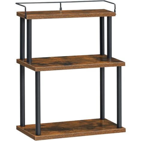 Étagère à Épices, Porte-Épices à 3 Niveaux, Organisateur, Étagère de Rangement, avec Barres de Protection, Conception Ouverte, Marron Rustique et Noir