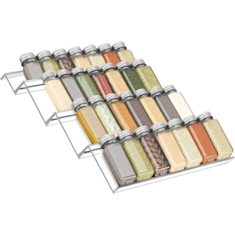 Étagère à Épices pour Tiroirs en Acrylique Transparent, Rangement Tiroir Cuisine, Rangement Épices 4 Étagères Réglable 33.5cm