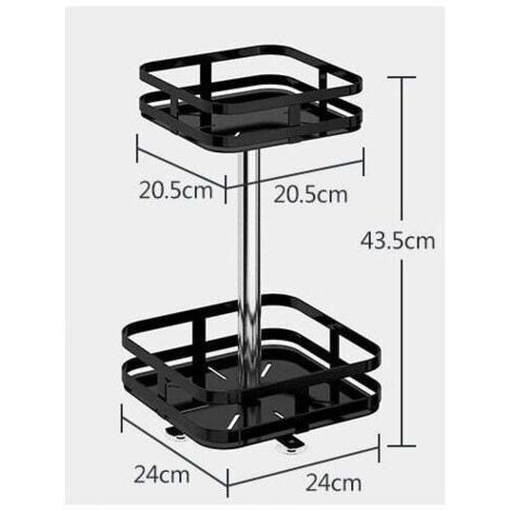 Etagère à épices rotative 43,5 cm – Support carré 2 niveaux en métal noir – Ventouses pour stabilité – Montage facile sans outils