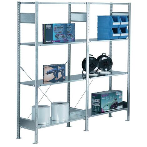 Étagère à fixation H2000xL1000xP500mm, cadre galvanisé, 2 niveaux, 4 pieds, capacité de charge 150kg par niveau, charge totale 1300kg