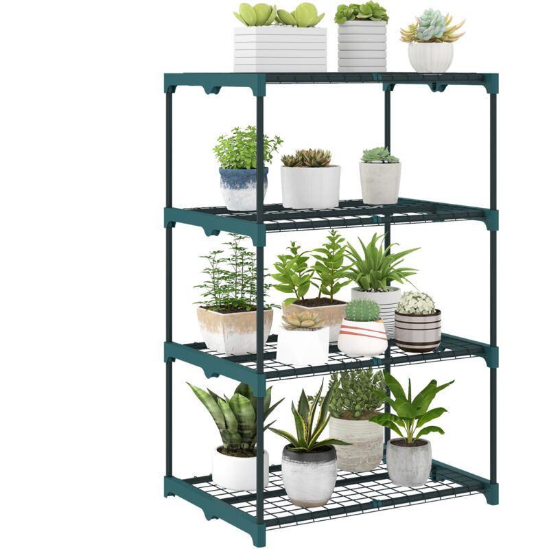 Étagère à fleurs - Outsunny - 4 niveaux - cadre en acier - pour jardin balcon salon - 67 x 49 x 105 cm - vert