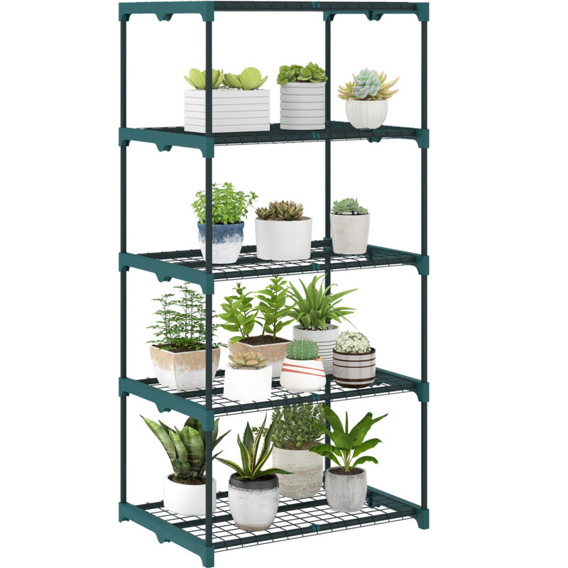 Étagère à fleurs - Outsunny - 5 niveaux - cadre en acier - pour jardin balcon salon - 67 x 49 x 138 cm - vert