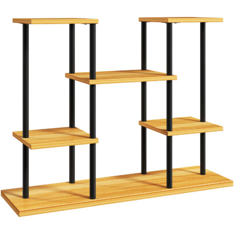Étagère à fleurs 6 tablettes 80 x 24 x 61 cm acier noir bois verni