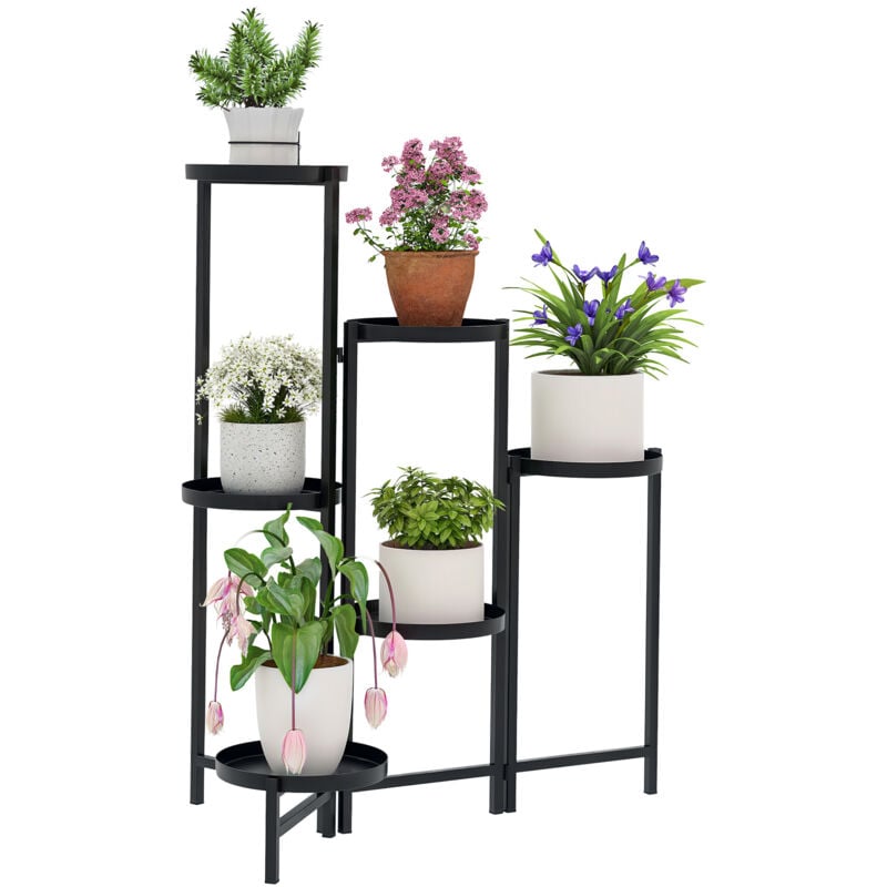 Outsunny - tagère à fleurs design pliable - étagère pour plantes - 6 niveaux - métal thermolaqué noir