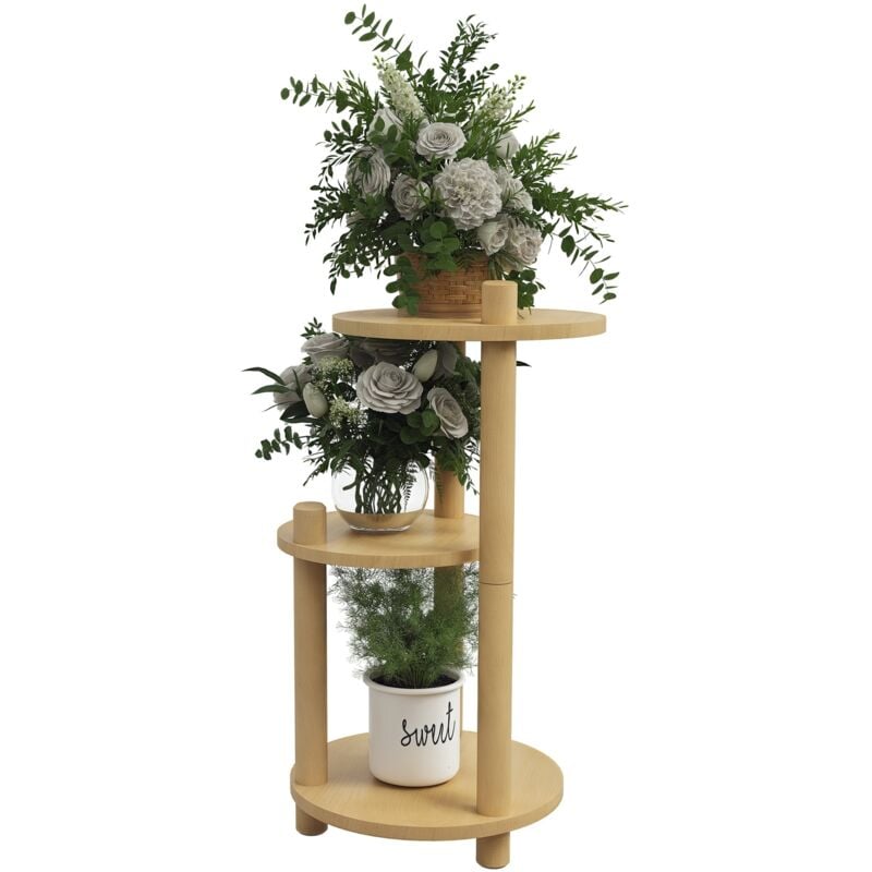 Outsunny - tagère à fleurs en bois - porte plante bois 3 étagères rondes - dim. 41L x 39l x 68H cm - bois sapin verni