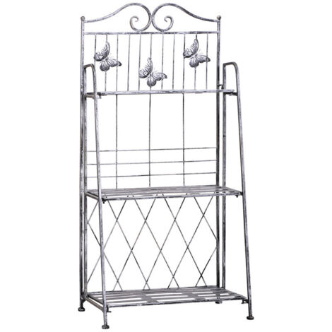 Etagère à fleurs en métal 3 niveaux meuble plantes pliable présentoir, échelle de jardin, 44 x 25 x 96 cm, gris argenté