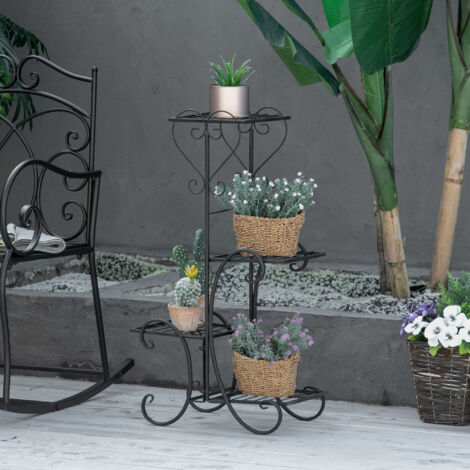Étagère à fleurs en métal 4 niveaux Étagère pour plantes pour balcon de jardin Escalier de fleurs noir 45x24,5x80cm Décoratif & stable