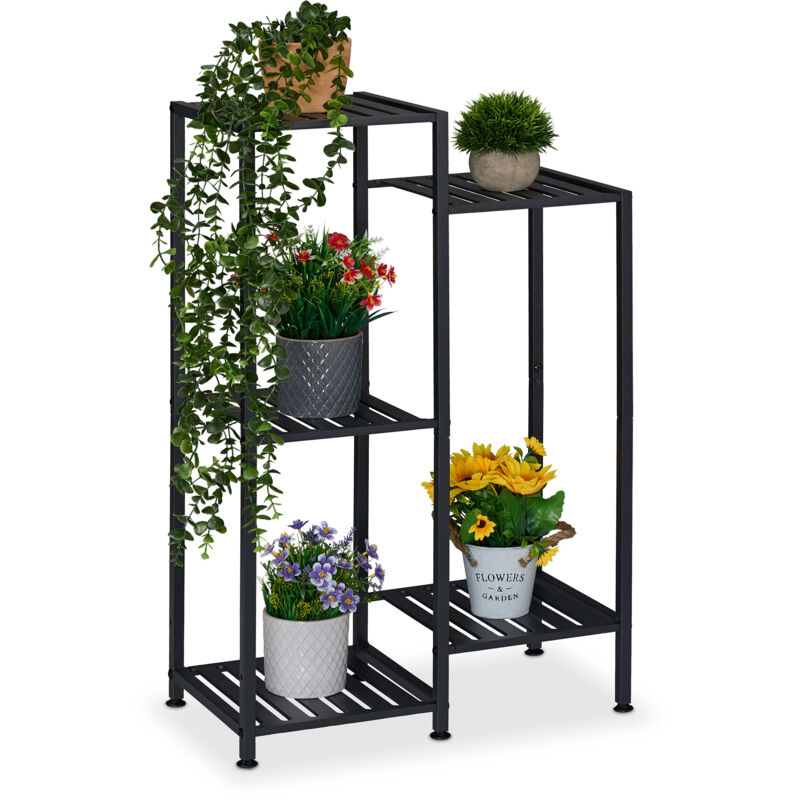 Tagère à plantes, 5 niveaux, pour vos trésors verts, métallique, h x l x p : 81 x 55 x 28,5 cm, noir - Relaxdays
