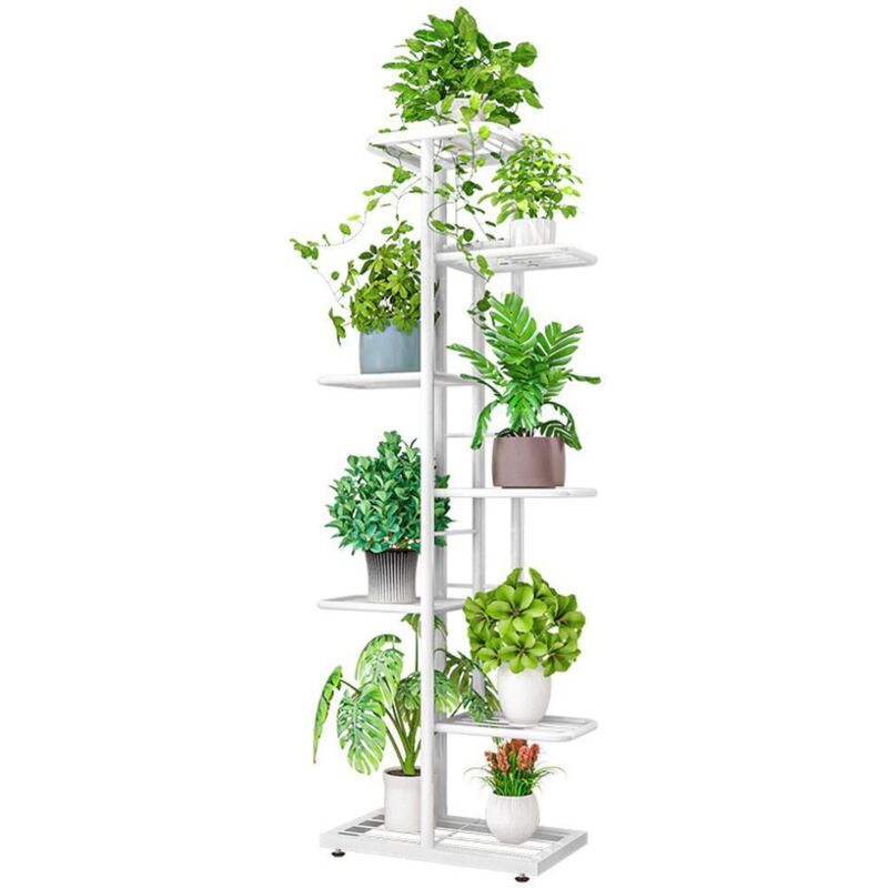 Hoerfuriy - tagère à Fleurs Fer Forgé - Porte Plante Intérieur Extérieur avec 4 Niveaux Echelle Escalier Pour Jardin Balcon Terrasse,41x22x126cm,blanc