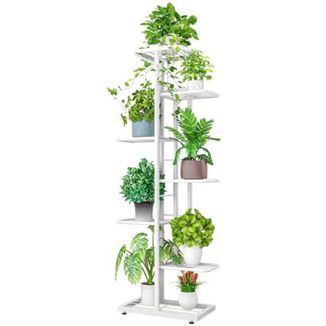 Étagère à Fleurs Fer Forgé - Porte Plante Intérieur Extérieur avec 4 Niveaux Echelle Escalier Pour Jardin Balcon Terrasse,41x22x126cm,blanc