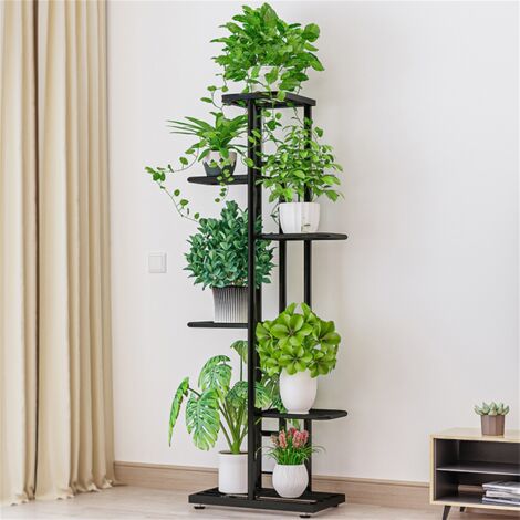 Étagère à Fleurs Intérieure 6 Niveaux pour Balcon Plantes Vertes et Succulentes Gris Foncé Argenté - KZQ