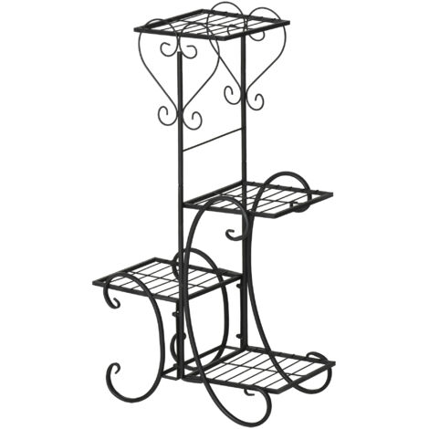 Étagère à fleurs métal 4 niveaux support plantes pour jardin balcon escalier fleurs noir 45x24,5x80cm décoratif & robuste