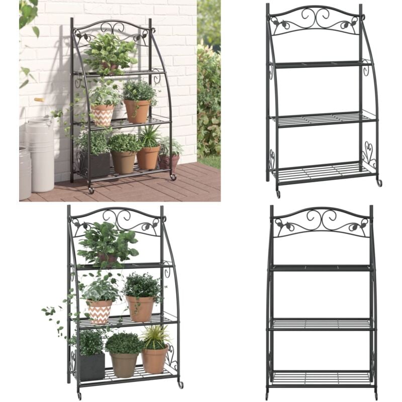 Tagère à fleurs Noir 56x30x96 cm Acier - Étagère à Plantes - Étagère Murale - Rangement Intérieur - Supports De Fleurs - Jardinière - Home & Living