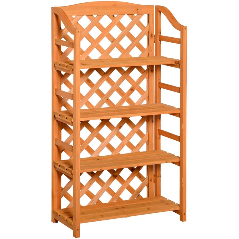 Tagère à fleurs pliable - 4 étagères à lattes réglables - pan arrière treillis - bois sapin pré-huilé