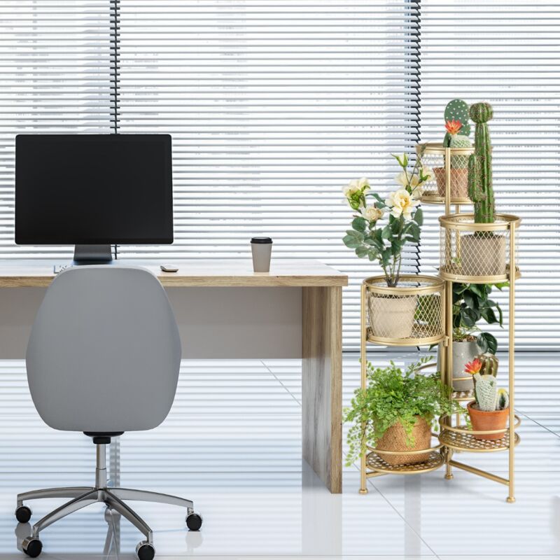 Tagère à Fleurs Pliable en Métal avec 6 Tablettes Porte Plante doré à Angle Réglable pour Intérieur Extérieur Charge 10KG design in