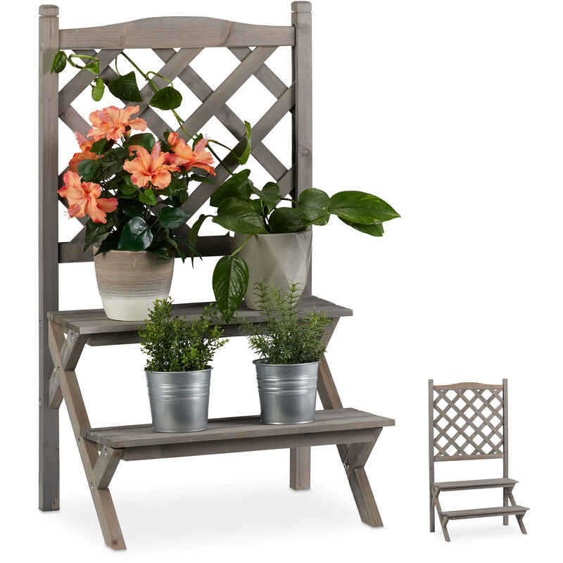 Etagère à fleurs Treillis bois escalier plantes échelle étagère plantes Grille HxlxP: 90x51x40 cm, gris - Relaxdays