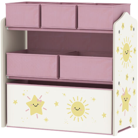 Étagère à Jouets Mobile 3 Niveaux 6 Bacs, Rose