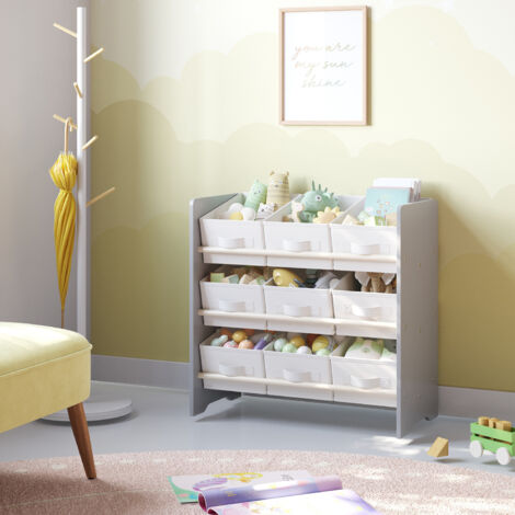 Étagère à Jouets pour Enfants, 9 Boîtes de Rangement en Tissu Non-tissé, Spacieuse, 29,5 x 62,5 x 60 cm, Gris Tourterelle