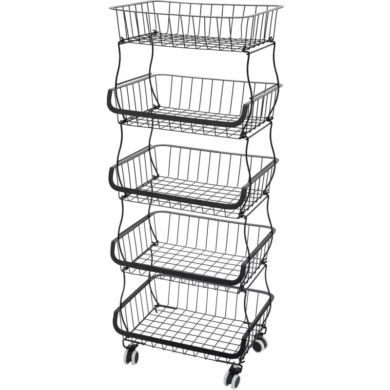 Gojoy - tagère à légumes à 5 niveaux avec roulettes empilable en métal pour fruits et légumes