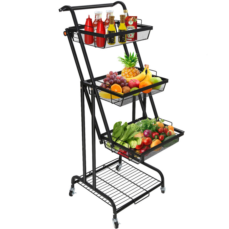 Dazhom - tagère à légumes,organisateur de cuisine,Paniers en fil métallique ,pour cuisine, garde-manger, salle de bain, garage, noir,4 niveaux