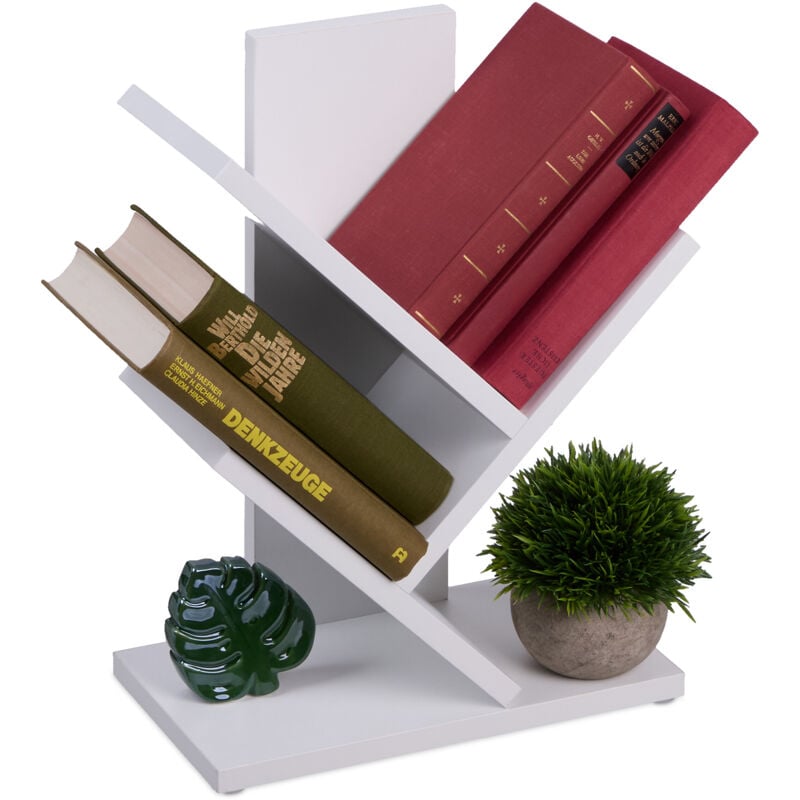 Bibliothèque prenant la forme d'un arbre, pour vos bouquins préférés, hlp : 40 x 30 x 16 cm, blanche - Relaxdays